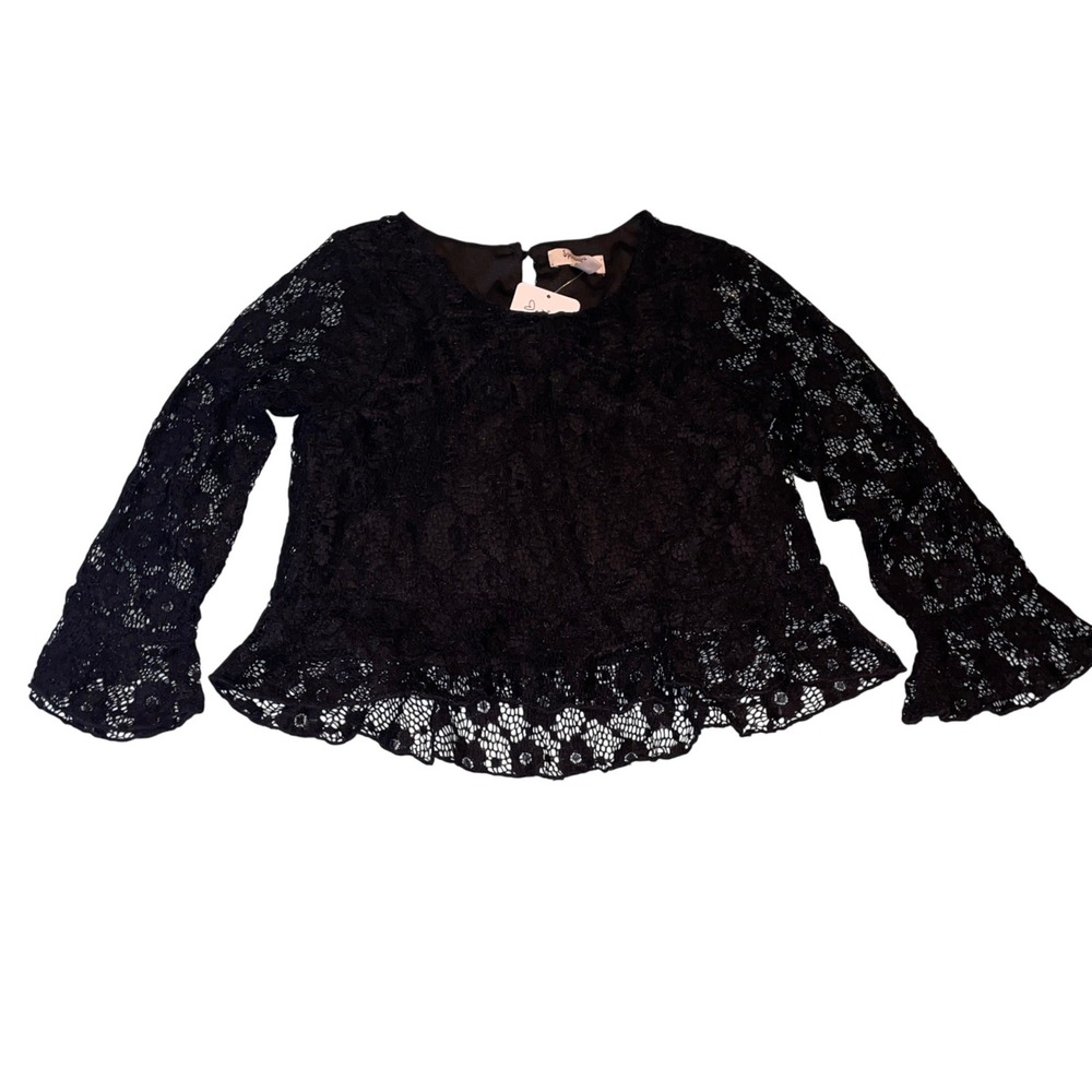 Speechless Kids Lace Top Girls XL Black Bell Sleeve Peplum Whimsigoth Blouse
